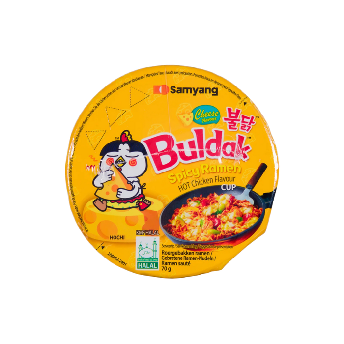 3er-Pack Samyang Buldak Käse Instantnudeln | Koreanische Halal Ramen | extra scharf mit geschmolzenem Käse, in Becherform