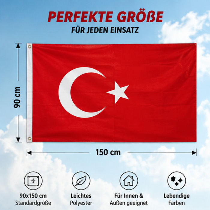 Türkei Flagge 90x150 cm – WM 2026 Fan Fahne – Polyester, wetterfest & reißfest – mit Metallösen