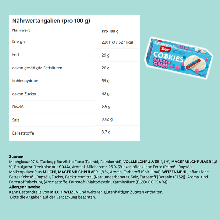 Bergen Cookies Bubble Gum – Kekse mit Kaugummi-Füllung und Milchglasur (128 g)