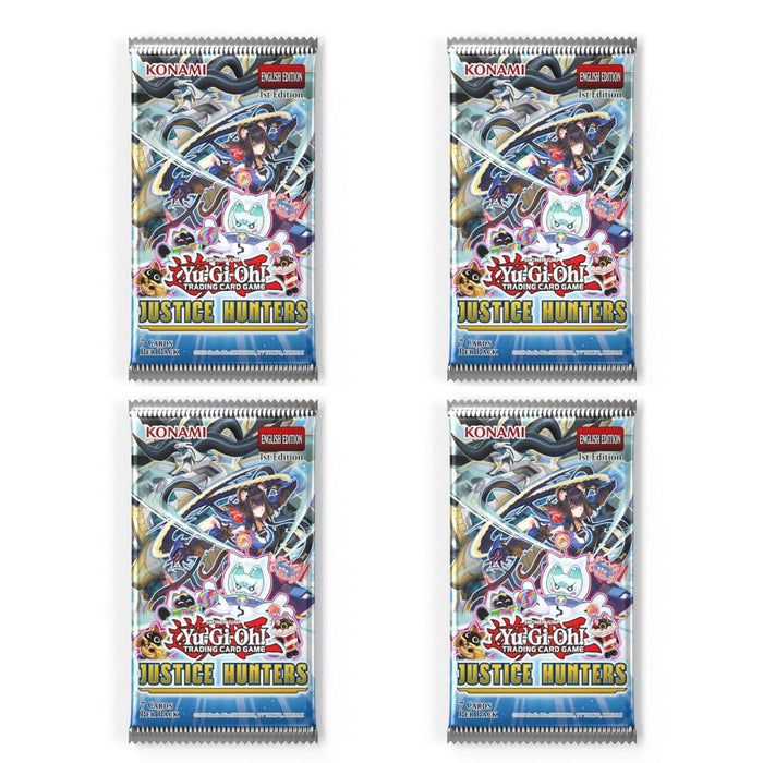 4x Justice Hunters Booster – 1. Auflage [Deutsch] | 9 Karten pro Booster | Neue Archetypes & Fusionskarten | Mit Heartforcards® Versandschutz