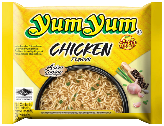 Yum Yum Chicken Instant Noodles – 30 x 60 g | Thailändische Hühnersuppe | Würzige 3-Minuten-Nudeln | Halal | Aromatischer Hühnergeschmack