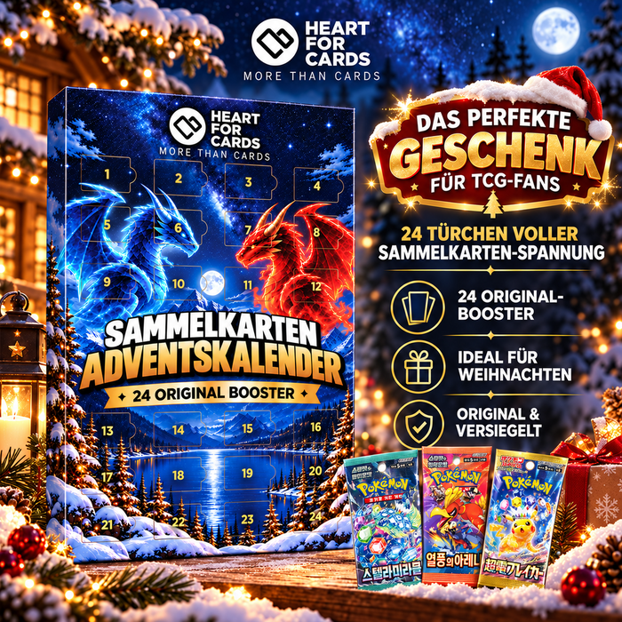 Pokemon Sammelkarten HFC Adventskalender 2026 mit 24 originalen Pokémon-Boosterpacks aus Asien 50x50cm ( CH & KR ) – Weihnachtskalender mit 24 Türchen – Ideal für Weihnachten und zum Verschenken
