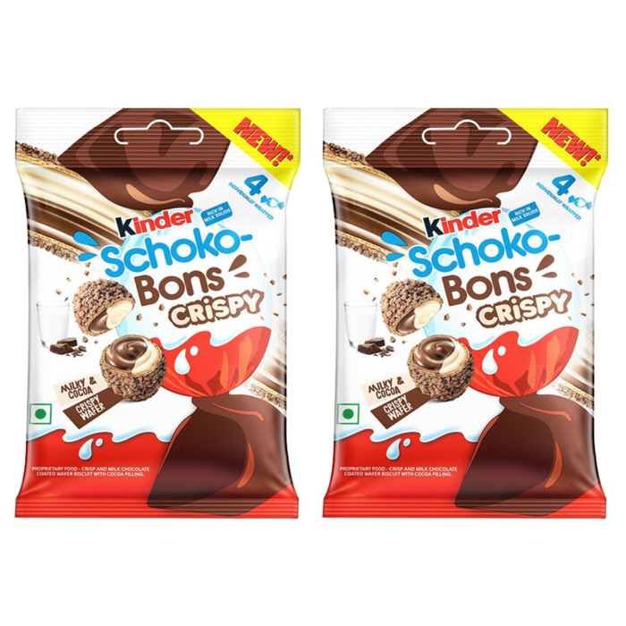 2x Kinder Schoko-Bons Crispy (2x22,4 g) – Knusprige Milchschokoladenkugeln mit Haselnussfüllung