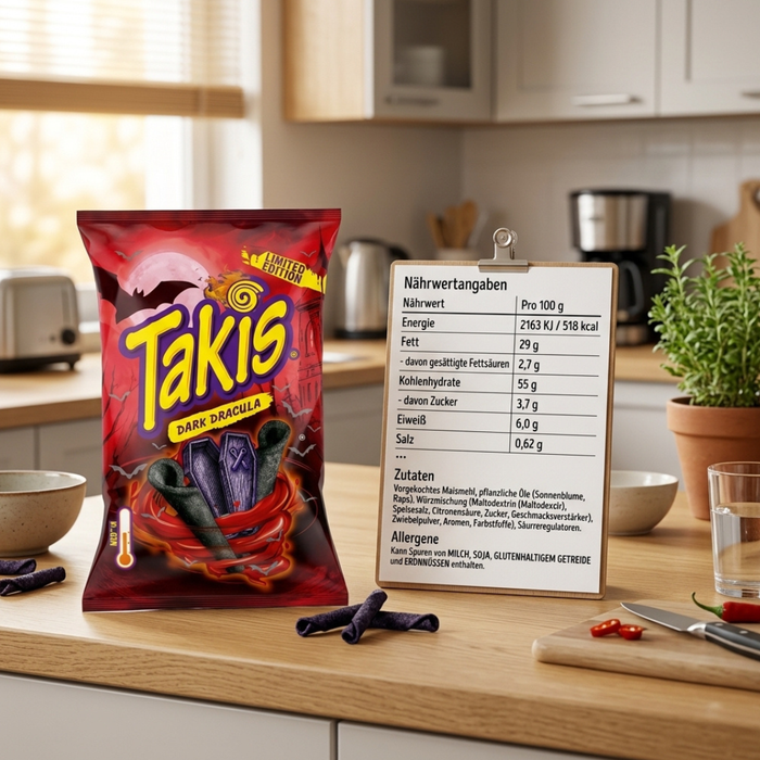 Takis Dark Dracula Limited Edition – Gerollte Maissnacks mit Teriyaki-Geschmack 100 g