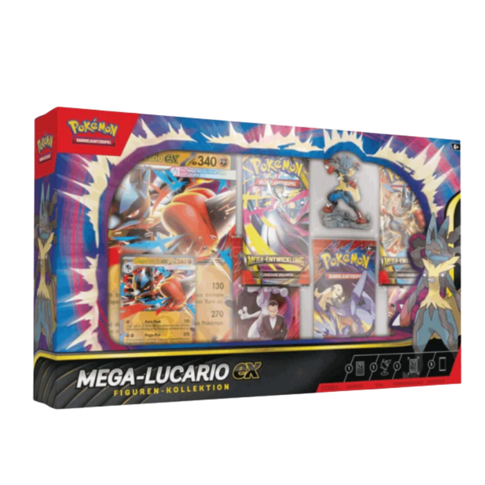 Pokémon Mega Lucario EX Figuren Kollektion – Mit Figur, Lucario-EX Karte & 4 Boosterpacks (Deutsche Ausgabe)