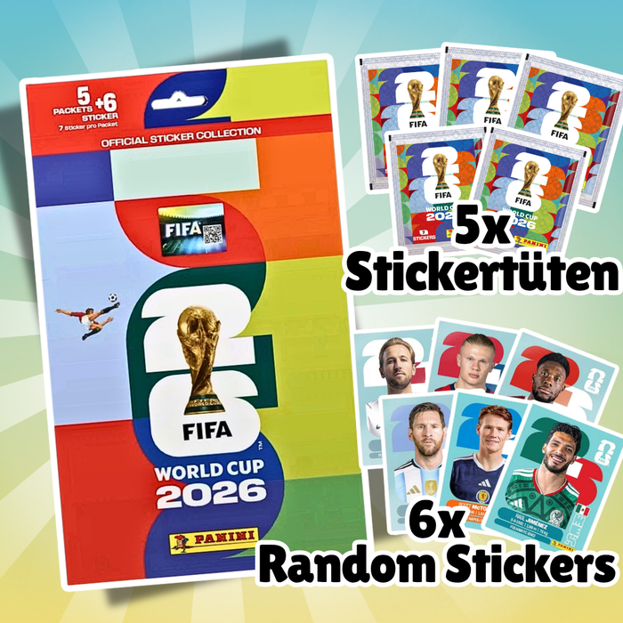 Panini FIFA World Cup 2026 Sticker Multipack – 5 Tüten + 6 Gratis-Sticker (41 Sticker gesamt)