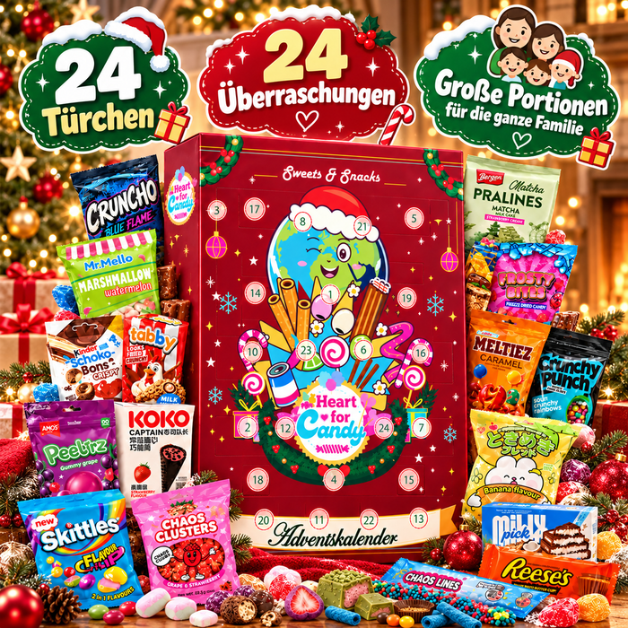 XXL Süßigkeiten & Snacks Adventskalender 2026 Snacks und Süßigkeiten aus aller Welt RIESIG ÜBER 100cm Groß Adventskalender mit 24 verschiedenen Trend-Snacks & Süßigkeiten 80 cm breit Überraschungsbox mit beliebten Süßwaren – Perfektes Weihnachtsgeschenk