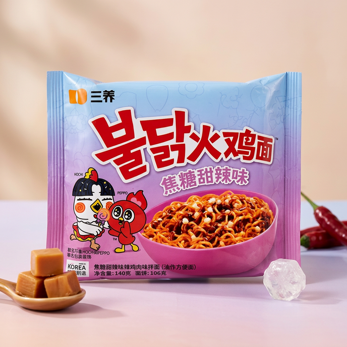 5x Samyang Buldak Caramel Sweet & Spicy 130 g – Koreanische Instant-Nudeln mit Karamell-Geschmack und würziger Sauce (650 g)