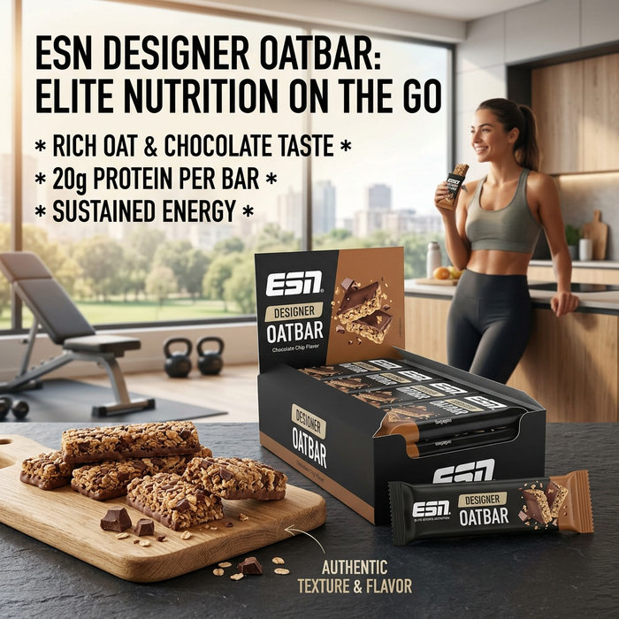 ESN Designer Oatbar Chocolate Chip 12 x 100 g – Hafer-Riegel mit Zartbitterschokoladen-Überzug und Schokoladenchips