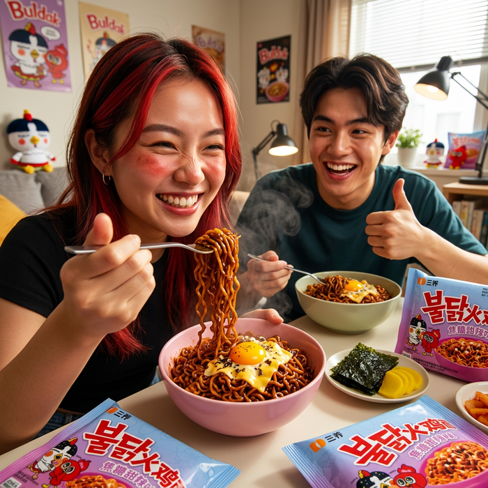 5x Samyang Buldak Caramel Sweet & Spicy 130 g – Koreanische Instant-Nudeln mit Karamell-Geschmack und würziger Sauce (650 g)