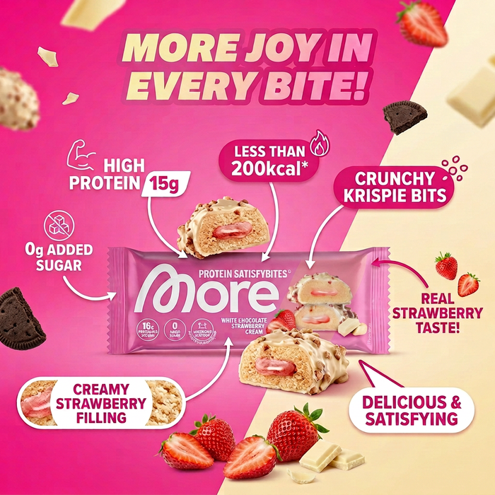 12× More Protein Satisbites Strawberry Cream 50 g – Protein Bites mit Erdbeer-Creme