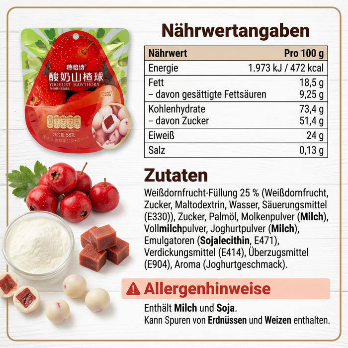 Yogurt Hawthorn Balls 58 g – Gummibonbons mit Joghurtgeschmack und Weißdornfruchtfüllung