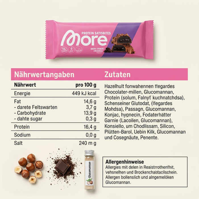 12× More Protein Satisbites Dark Cookie Crumble 50 g – Proteinreiche Bites mit dunkler Schokolade