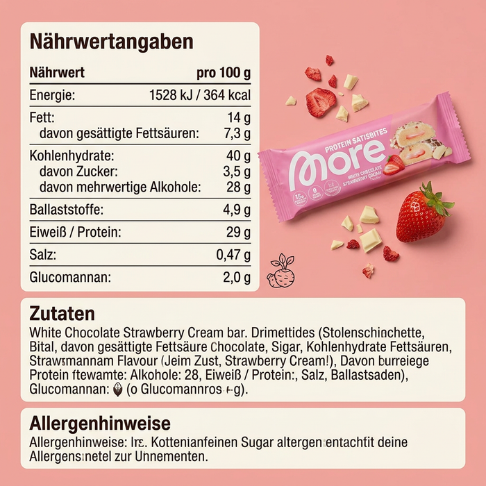 12× More Protein Satisbites Strawberry Cream 50 g – Protein Bites mit Erdbeer-Creme
