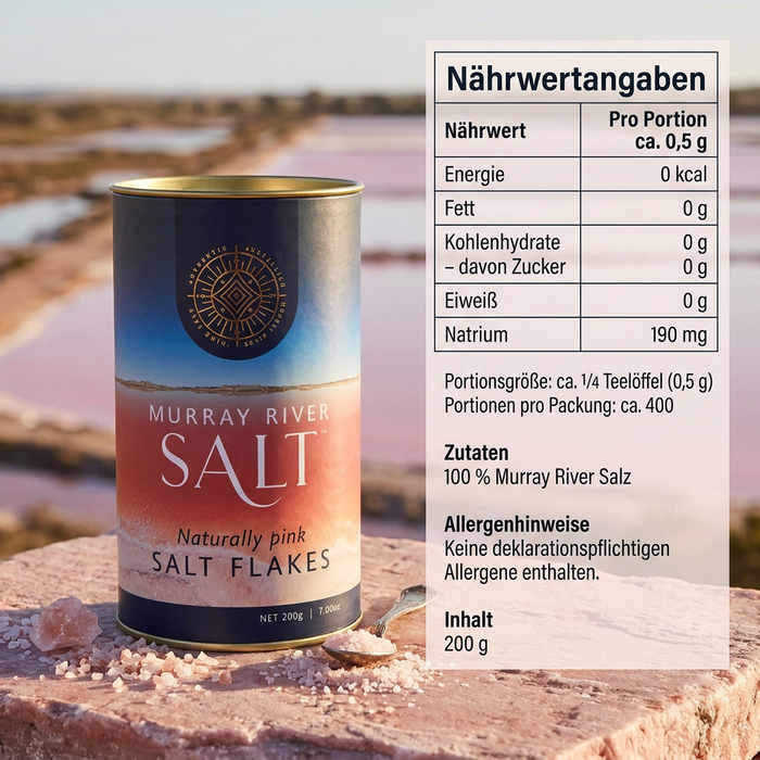 Murray River Salt Naturally Pink Salt Flakes 200 g – Natürlich rosafarbene Salzflocken aus Australien – Premium Meersalz