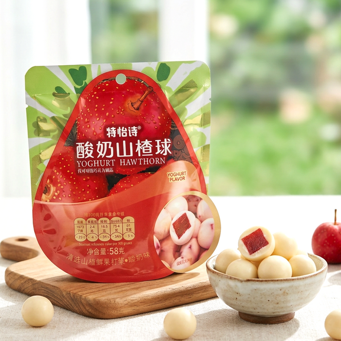 Yogurt Hawthorn Balls 58 g – Gummibonbons mit Joghurtgeschmack und Weißdornfruchtfüllung
