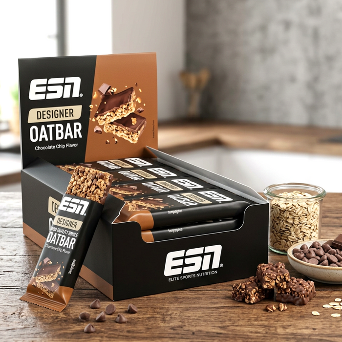 ESN Designer Oatbar Chocolate Chip 12 x 100 g – Hafer-Riegel mit Zartbitterschokoladen-Überzug und Schokoladenchips