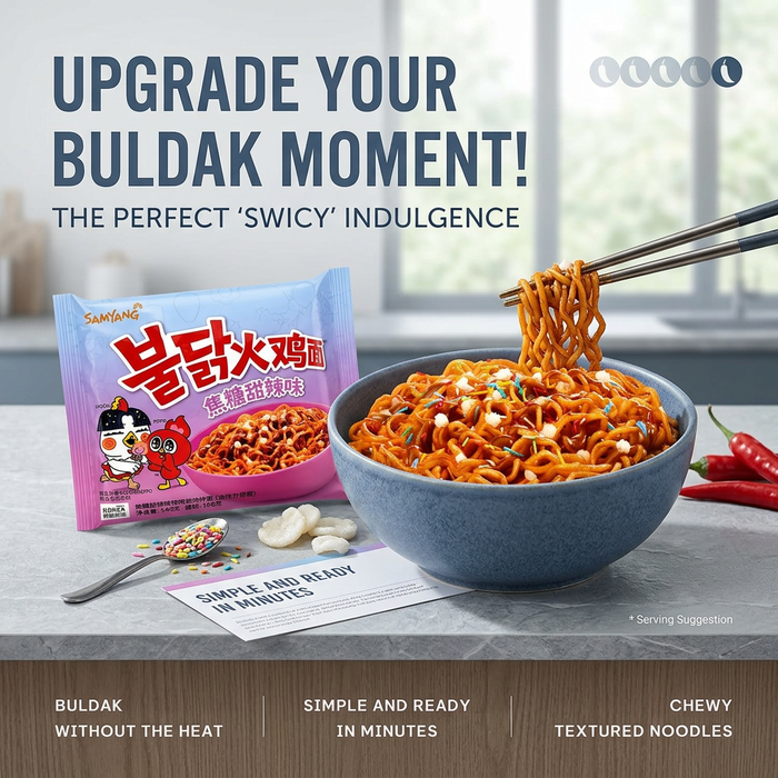 5x Samyang Buldak Caramel Sweet & Spicy 130 g – Koreanische Instant-Nudeln mit Karamell-Geschmack und würziger Sauce (650 g)