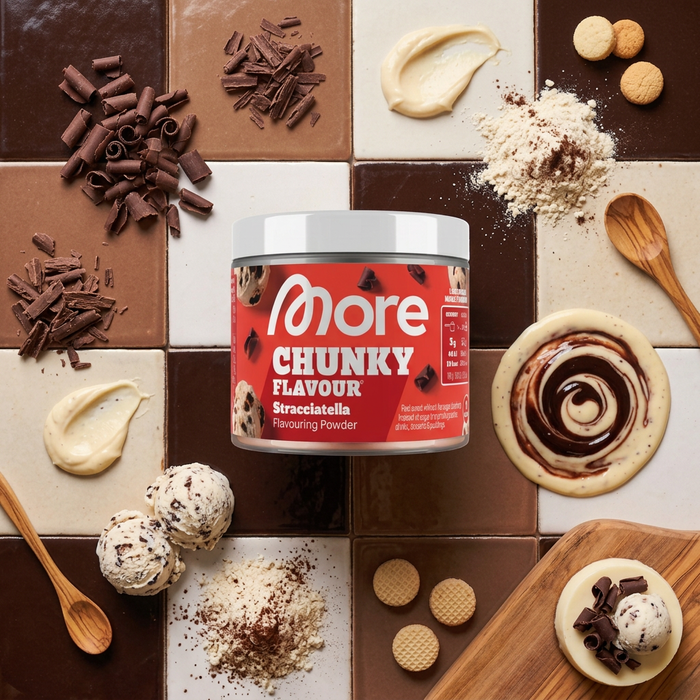 MORE Chunky Flavour Stracciatella 150 g – Geschmackspulver mit 35 % Schokoladenstückchen zum Verfeinern von Speisen und Getränken