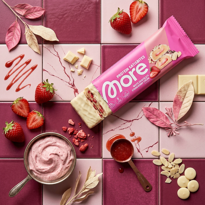 12× More Protein Satisbites Strawberry Cream 50 g – Protein Bites mit Erdbeer-Creme