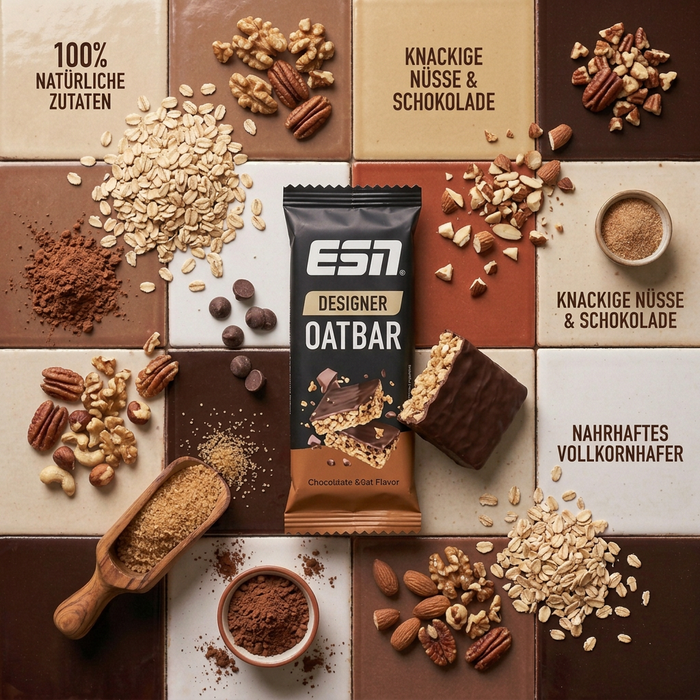 ESN Designer Oatbar Chocolate Chip 12 x 100 g – Hafer-Riegel mit Zartbitterschokoladen-Überzug und Schokoladenchips