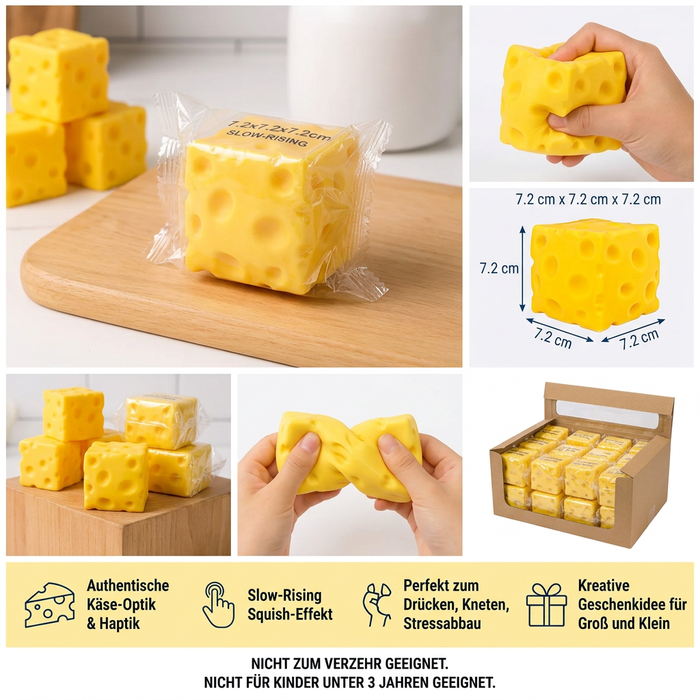 Cheese Squeeze Toy Quetschball Käseform 10 × 10 × 10 cm – Fidget & Stressabbau