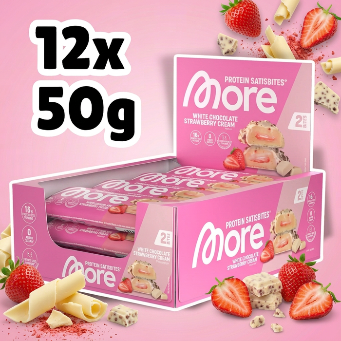 12× More Protein Satisbites Strawberry Cream 50 g – Protein Bites mit Erdbeer-Creme