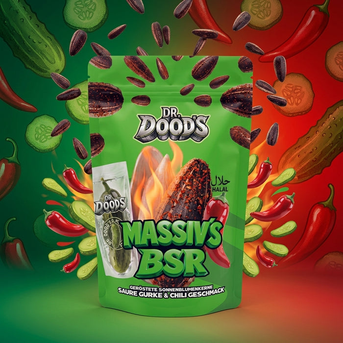 DR. DOOD'S Massiv's BSR Sonnenblumenkerne 4er Bundle – Gesalzen, Saure Gurke & Chili, Erdbeereis & Kokosnuss 4×100 g