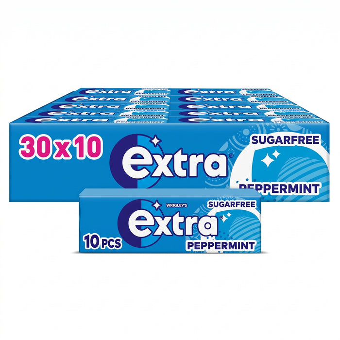 Wrigley's Extra Peppermint Kaugummi Zuckerfrei (30 x 14g) - Zahnpflege Kausnack Vorratspack Großpackung
