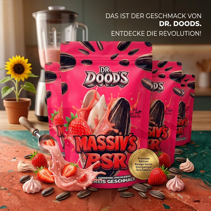 Dr. Doods Massiv’s BSR Sonnenblumenkerne Erdbeereis 100 g – Geröstete Sonnenblumenkerne mit Erdbeereis-Geschmack