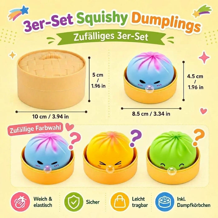 Dumpling Squishy 3er-Set – Kleine Anti-Stress Quetschfiguren