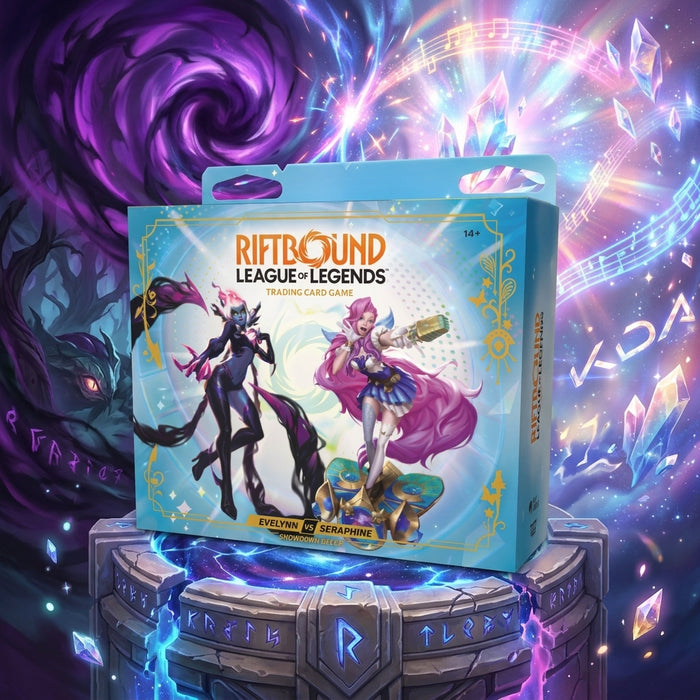 Riftbound League of Legends TCG Radiance Evelynn vs. Seraphine Showdown Deck Englisch – 2 vorgefertigte Decks, 2 Booster und Zubehör