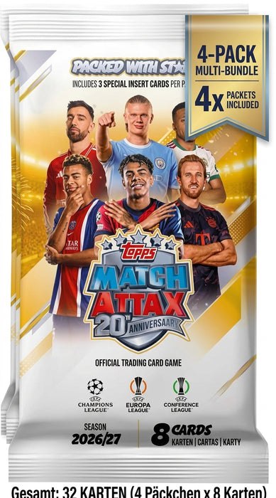 Topps Match Attax UEFA Club Competitions 2026/2027 – 4x Booster Packs – Trading Cards – Deutsch