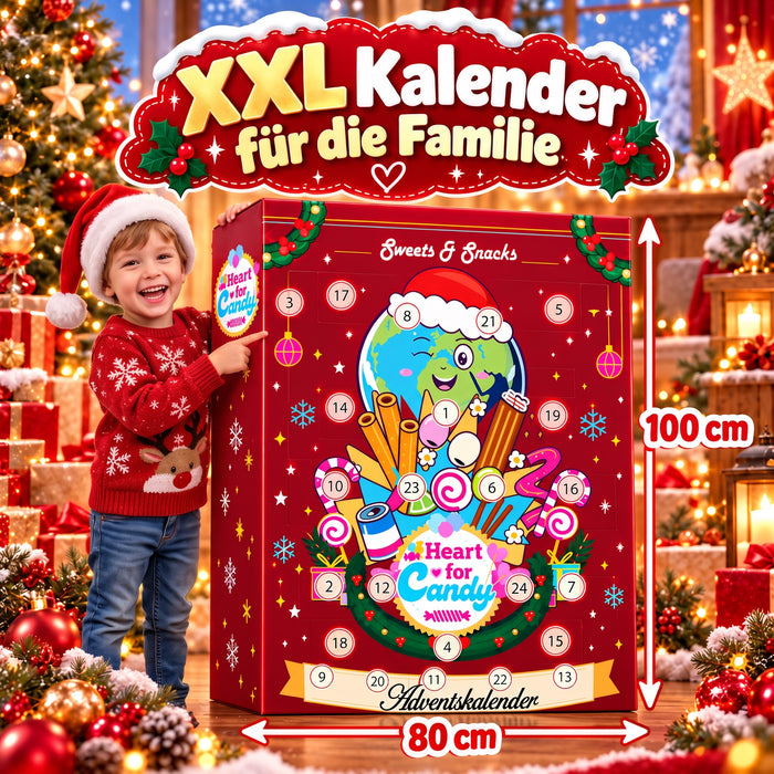 XXL Süßigkeiten & Snacks Adventskalender 2026 Snacks und Süßigkeiten aus aller Welt RIESIG ÜBER 100cm Groß Adventskalender mit 24 verschiedenen Trend-Snacks & Süßigkeiten 80 cm breit Überraschungsbox mit beliebten Süßwaren – Perfektes Weihnachtsgeschenk