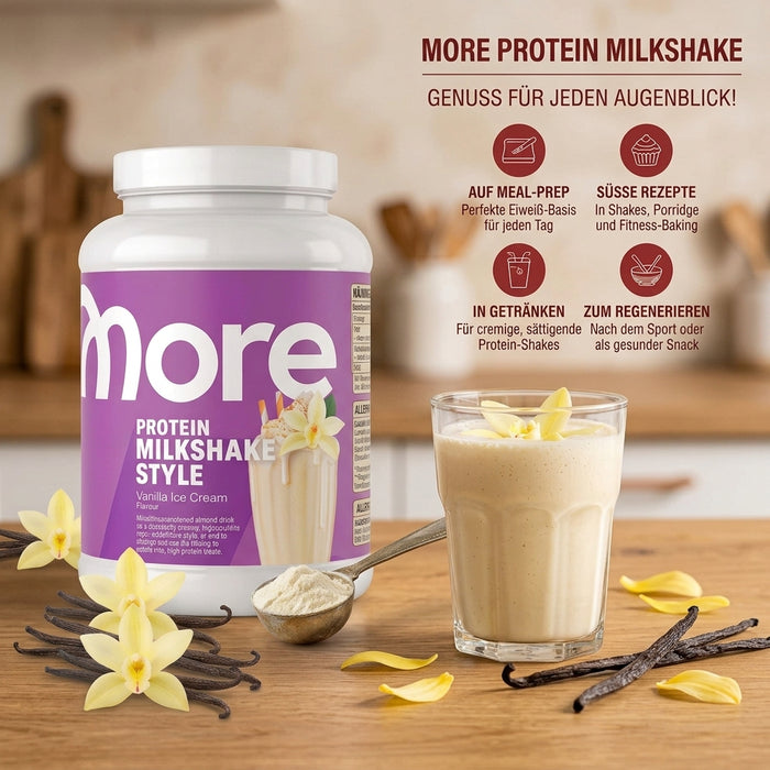 MORE Protein Milkshake Style Vanilla Ice Cream 600 g – Proteinpulver mit Whey & Calciumcaseinat
