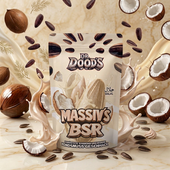 DR. DOOD'S Massiv's BSR Sonnenblumenkerne 4er Bundle – Gesalzen, Saure Gurke & Chili, Erdbeereis & Kokosnuss 4×100 g