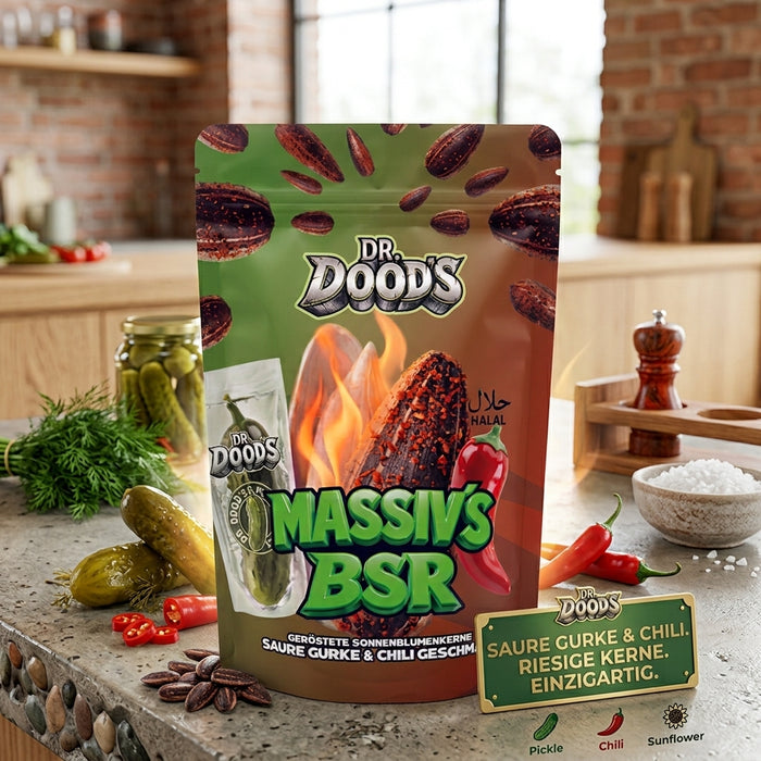 Dr. Doods Massiv’s BSR Sonnenblumenkerne Saure Gurke & Chili 100 g – Geröstete Sonnenblumenkerne