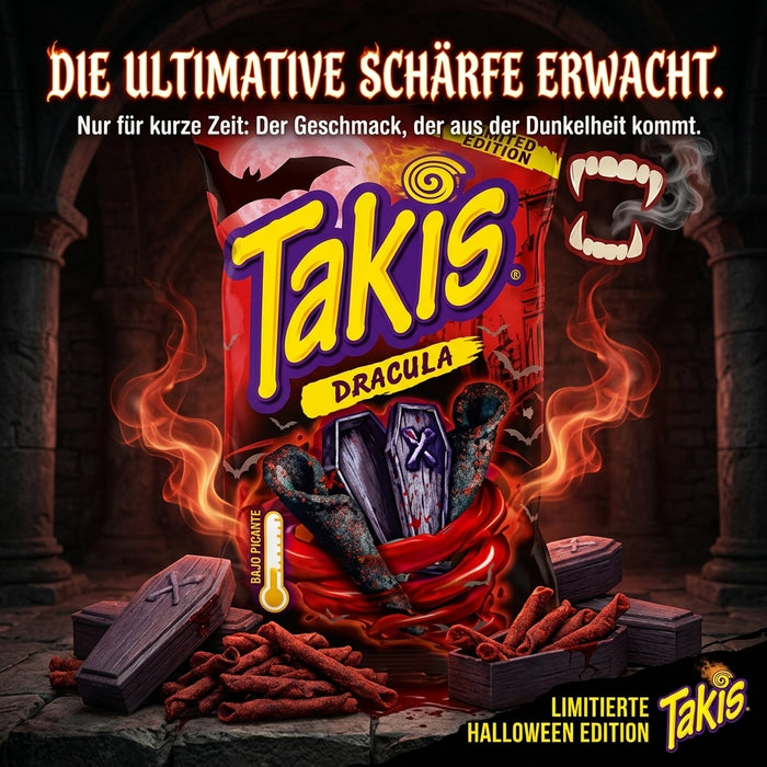Takis Dark Dracula Limited Edition – 18 × 100 g – Gerollter Maissnack mit Teriyaki-Geschmack