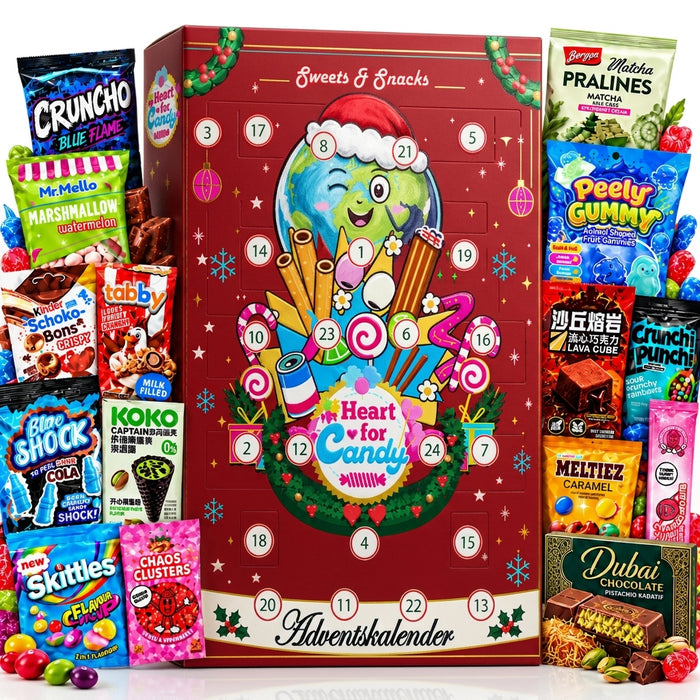 XXL Süßigkeiten & Snacks Adventskalender 2026 Snacks und Süßigkeiten aus aller Welt RIESIG ÜBER 100cm Groß Adventskalender mit 24 verschiedenen Trend-Snacks & Süßigkeiten 80 cm breit Überraschungsbox mit beliebten Süßwaren – Perfektes Weihnachtsgeschenk