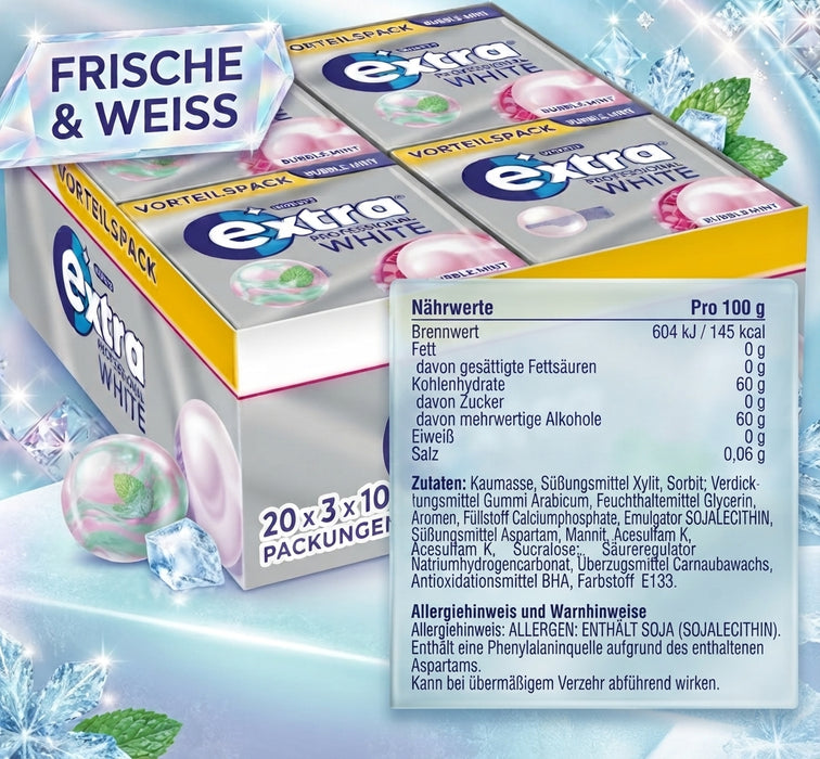 EXTRA Professional White Bubblemint 20 × 3 × 10 Dragees – Vorteilspack – 920 g