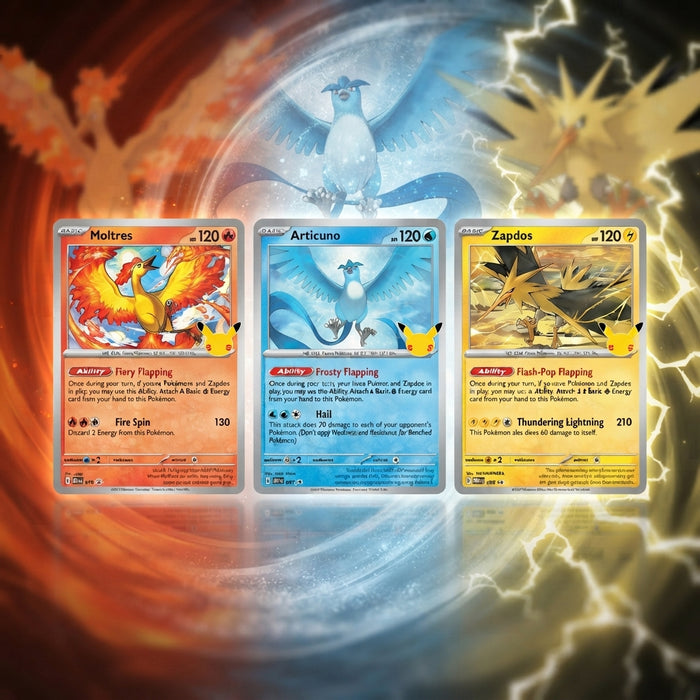 Pokémon TCG 30th Celebration – Articuno, Zapdos & Moltres 3er Set Foil Promo Karten