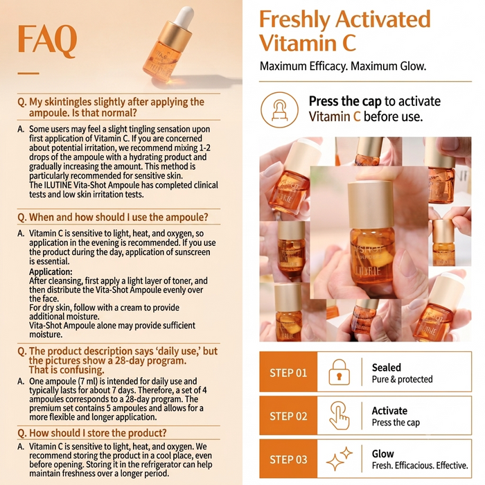 ILUTINE Vita-Shot Vitamin C Serum Programm Ampullen-Komplettset – 4 Dual-Kammer-Ampullen | 100.000 ppm Vitamin C | 28-Tage Intensivpflege für strahlende Haut