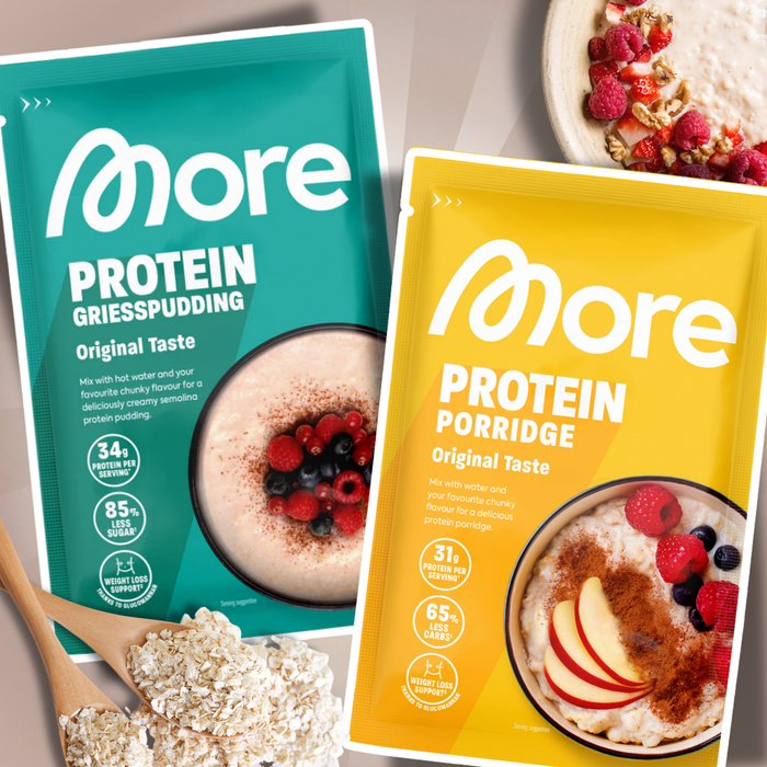 MORE Protein Porridge Original Taste 62 g + Protein Grießpudding Original Taste 60 g – Protein Frühstücks-Set