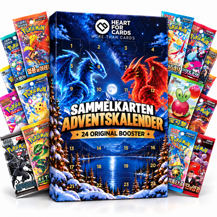 Pokemon Sammelkarten HFC Adventskalender 2026 mit 24 originalen Pokémon-Boosterpacks aus Asien 50x50cm ( CH & KR ) – Weihnachtskalender mit 24 Türchen – Ideal für Weihnachten und zum Verschenken