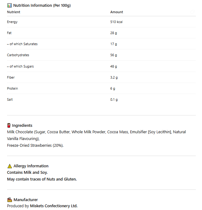 2x Miskets Gefriergetrocknete Erdbeer-Schokolade – Knusprige Erdbeerstücke umhüllt von samtweicher Milchschokolade