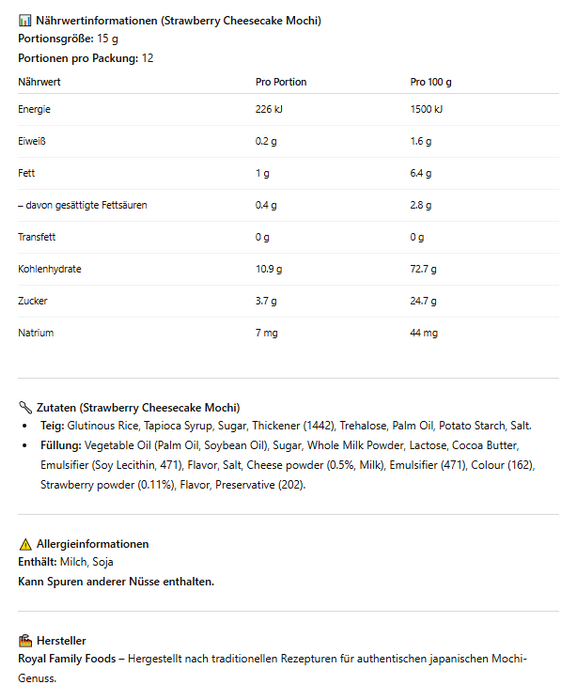 2er-Set Royal Family Mochi | Tiramisu und Crème & Strawberry Cheesecake | 2 x 180g | Weicher Reiskuchen mit cremiger Füllung | Perfekt als Dessert & Snack