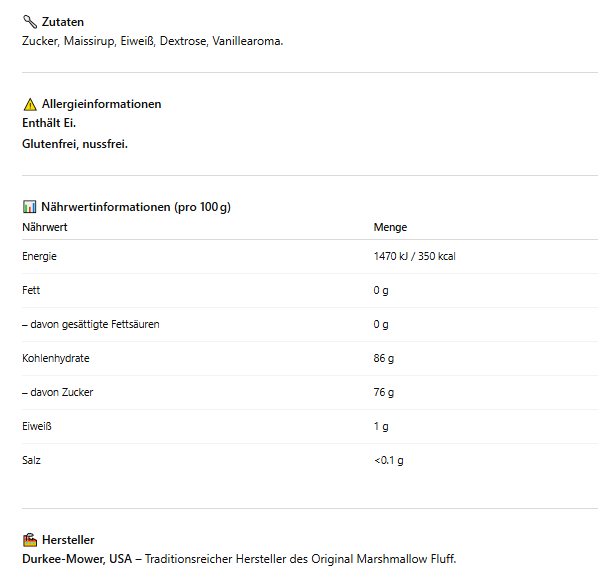 Marshmallow Fluff – 213 g Glas – klassischer Marshmallow-Cremeaufstrich – gluten- & nussfrei