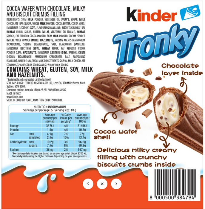 Kinder Tronky | Knusprige Waffel mit cremiger Haselnussfüllung | Ferrero | 5er-Pack