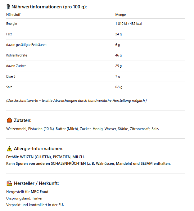 MRC Baklava Pistachio 5 Stück à 30g | Handgemachtes Pistazien-Baklava mit feinem Filo-Teig & Honigsirup | Orientalische Süßigkeit | Knuspriges Dessert mit Nüssen – Authentisch & Premium Qualität