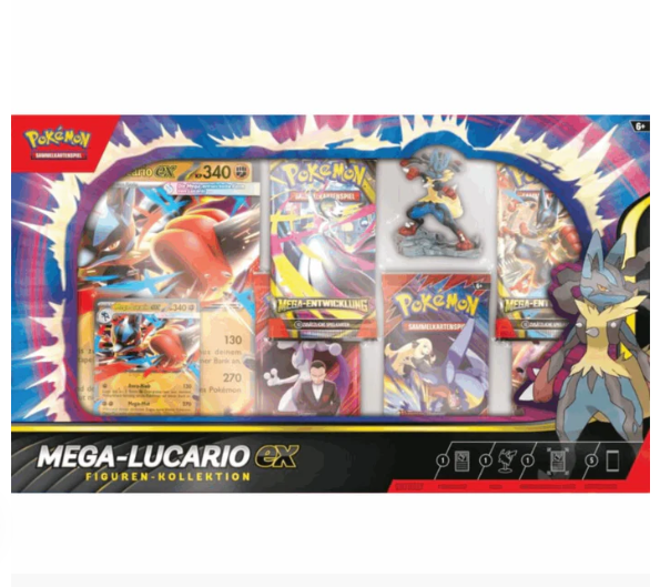 Pokémon Mega Lucario EX Figuren Kollektion – Mit Figur, Lucario-EX Karte & 4 Boosterpacks (Deutsche Ausgabe)